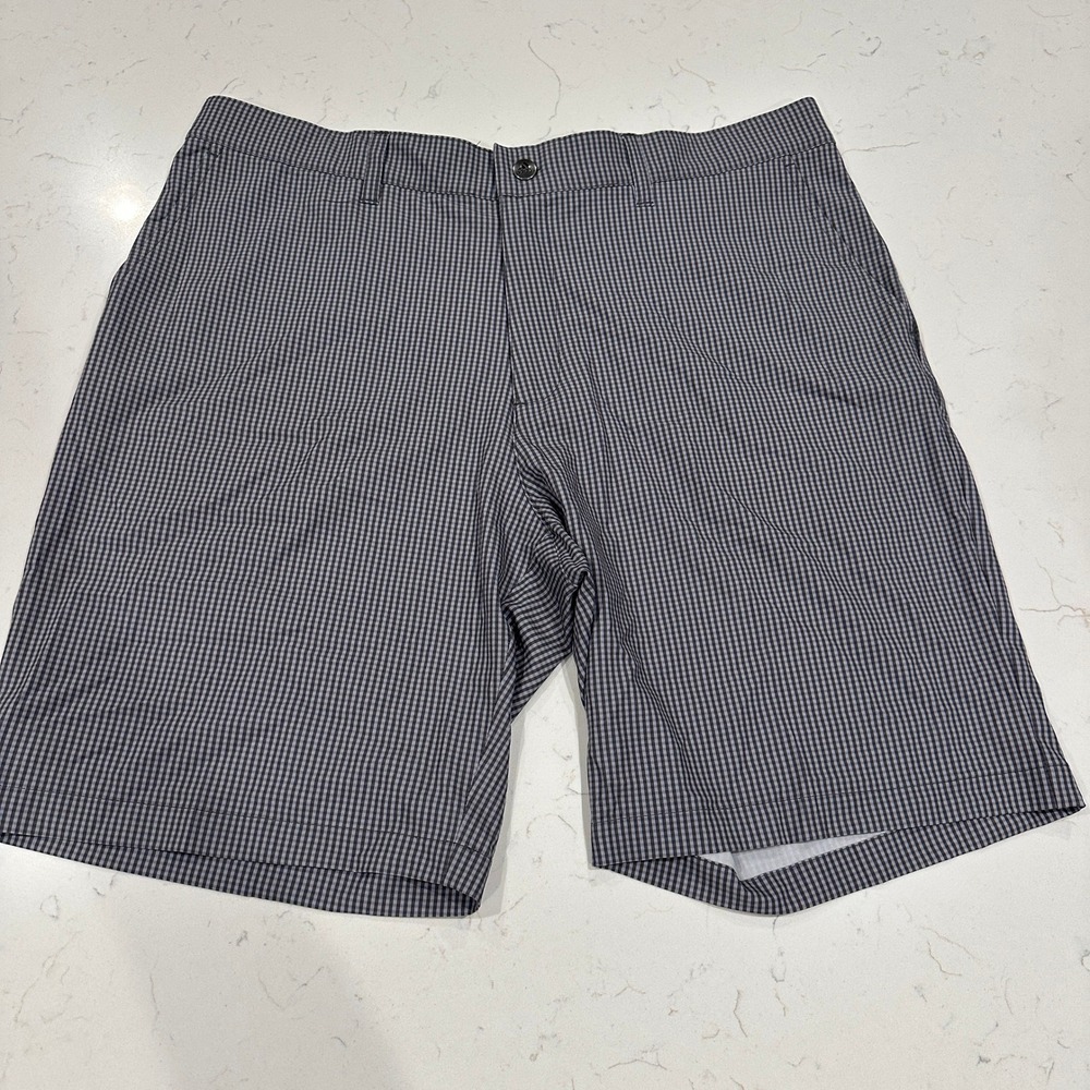 Adidas Golf Shorts Mens 36 Grey Gingham Plaid Performance Stretch Flat Front